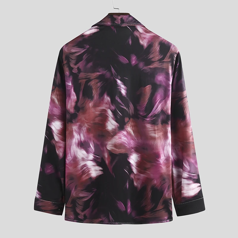 INCERUN, модная мужская одежда, рубашка с принтом, с отворотом,, длинный рукав, Camisa, фитнес, уличная одежда, Бизнес Стиль, повседневная, брендовая, рубашки для мужчин, S-3XL