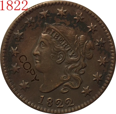1822 США 1816-1834 Matron Head большой цент, копия монеты - Цвет: 1822