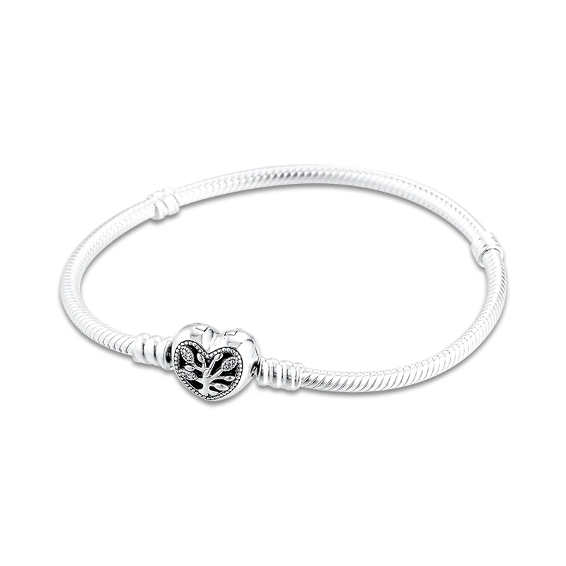 Moments Family Tree Heart Clasp Snake Chain Sterling Silver Jewelry nail bracelets for women Fits Original Charms &amp Beads DIY | Украшения