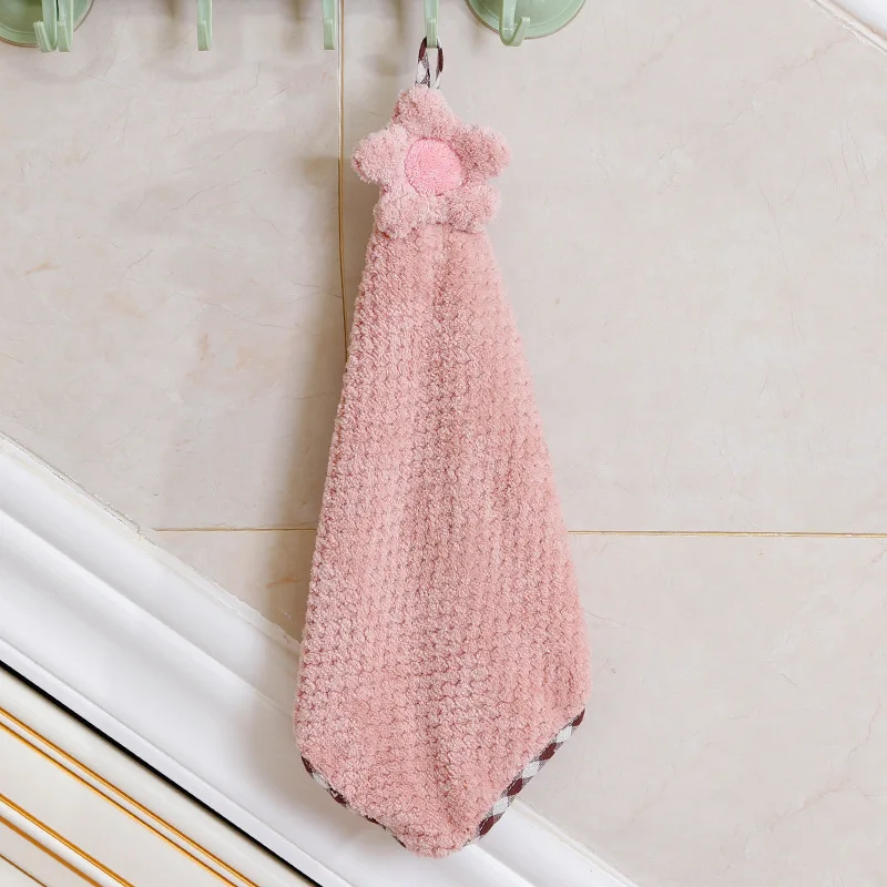 Hangable из бархата кораллового цвета, хорошо впитывают воду вручную, с цветочным рисунком в стиле «Полотенца уборка кухни, ванной Полотенца устойчивы к выпадению полотенце с подсолнухом
