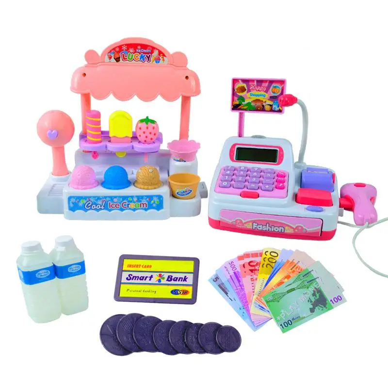 Хоббилан дети ролевые игры игрушка набор Мороженое магазин кассовый аппарат с реалистичными действия и звуками подарок для детей - Цвет: Pink