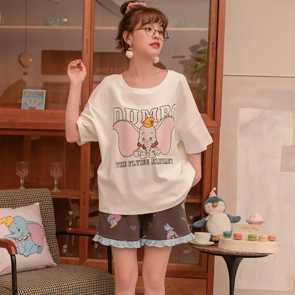 3XL Loose Summer Cotton Pajamas Women's Short Sleeve Shorts Lion King Simba Leopard Print Cute Anime Home Suit Pajama Sets Women 5203