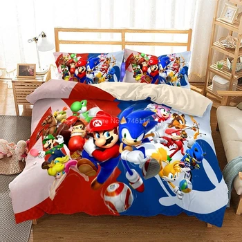 

Sonic The Hedgehog Super Mario 3D Cartoon Printed Duvet / Comforter Cover Set Twin Full Queen King Size Bedding Set Bed Linens