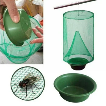 

Pest Control Reusable Hanging Fly Catcher Killer Flies Flytrap Zapper Cage Net Trap Garden Home Yard Supplies with Bowl