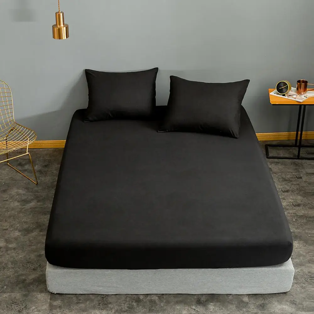 J Silk 1pc Black Color Fitted Sheet Single/Queen/King Size drap de lit Bed Sets Solid Double Sheets (no Pillowcase) | Дом и сад