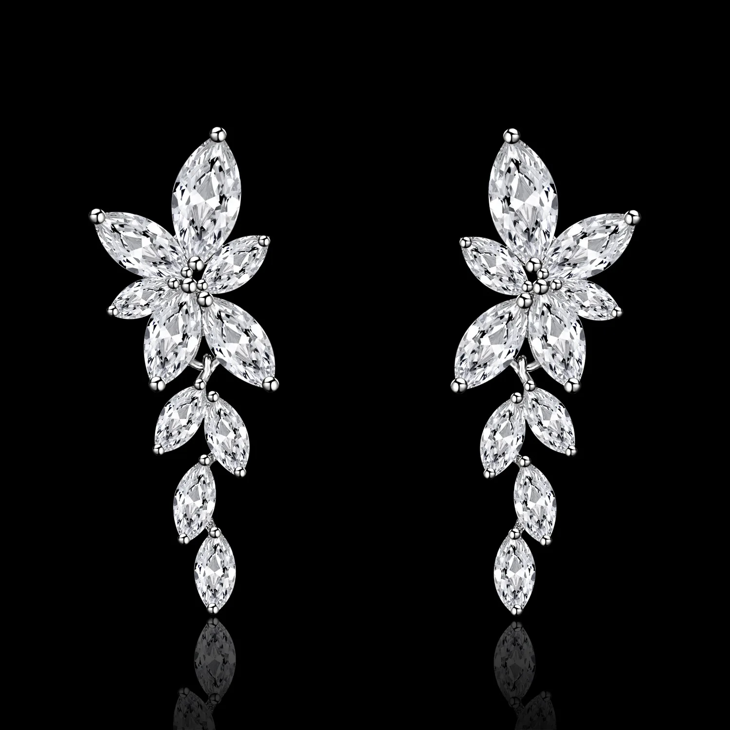 

Korean-style European And American Minimalist Style Earrings Diamond Set Leaf Zircon Long Earrings Women's Hipster Anti-Allergy