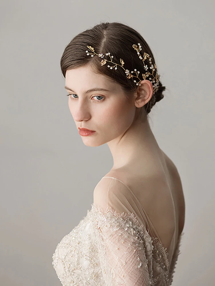 Vintage Bridal Gold Rhinestones Flower And Leaves Handmade Headband Headpiece Wedding Hair Accessories hair accessories bridal hair accessories