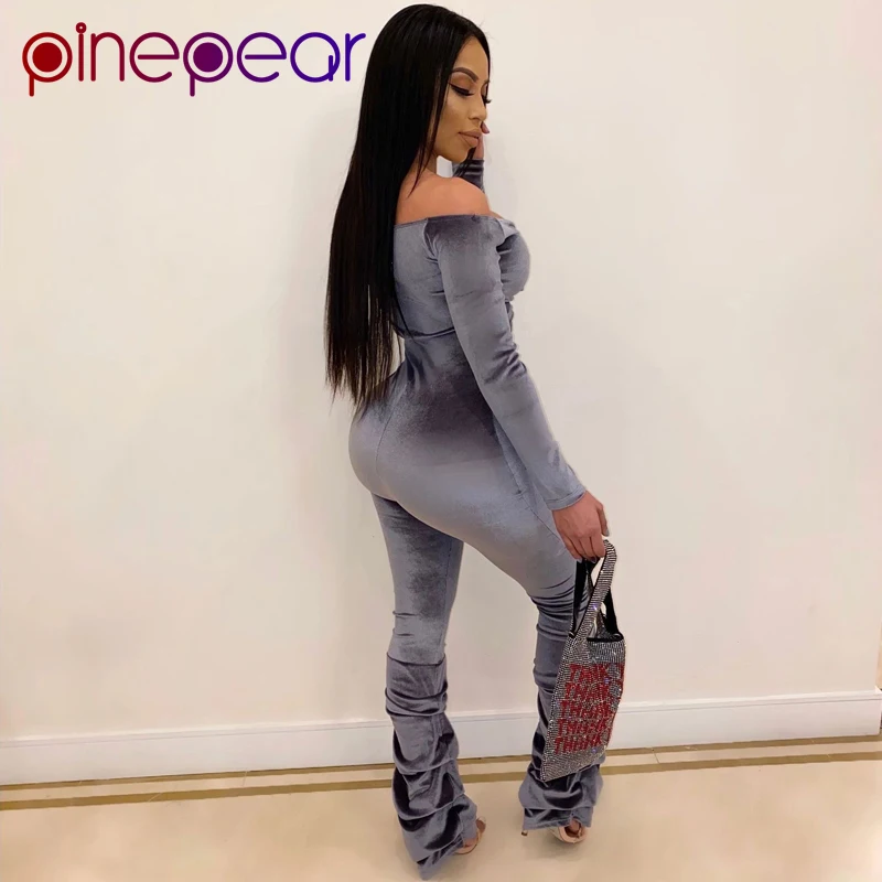 velour off shoulder jumpsuit