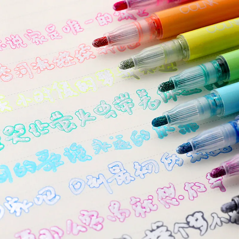 

8Pcs Double Line Fluorescent Color Markers Pen Contour pen Candy Color Highlighter Art Markers Kids Painting Stationery Supplies