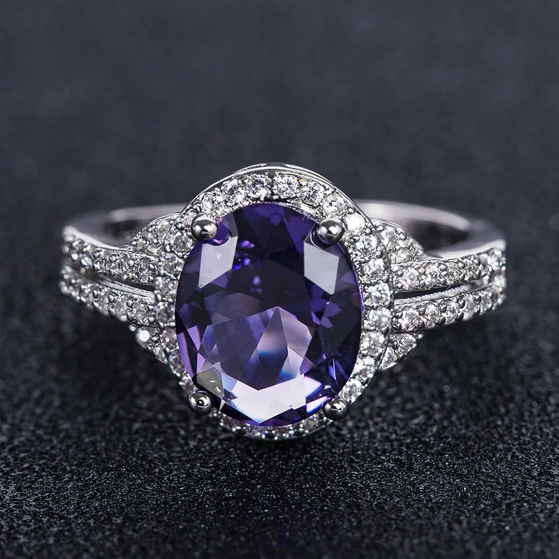 purple Модное серебряное кольцо Cellacity 925 для женщин, ювелирное изделие с драгоценными камнями овальной формы, рубиновый аметист, аквамарин, женские обручальные кольца - Цвет камня: purple