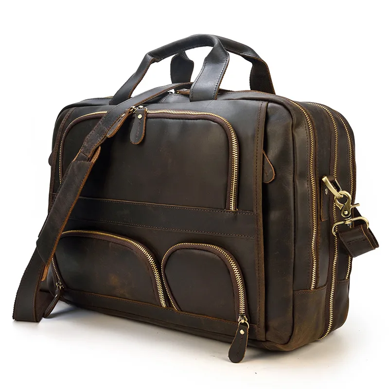 

2020 Vintage Men's Cow Genuine Leather Briefcase Crazy Horse Leather Messenger Bag Male Laptop Bag Men Business Travel Bag