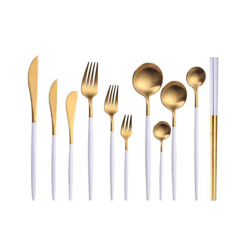 

Gold Cutlery Set Forks Knives Spoons 18/10 Stainless Steel Dinner Dinnerware Set Fork Spoon Knife Chopsticks Set Dropshipping