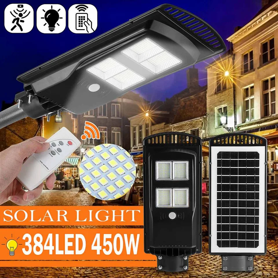 650W 65000LM LED Solar Wall Street Light PIR Motion Sensor Garden Lamp Remote