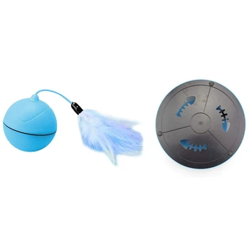 

1 Pcs Catch the Mouse Cats Toy with Cat Scratching Pad(Blue) & 1 Set Pets Cats Dogs Chaser Ball,With Detachable Feather