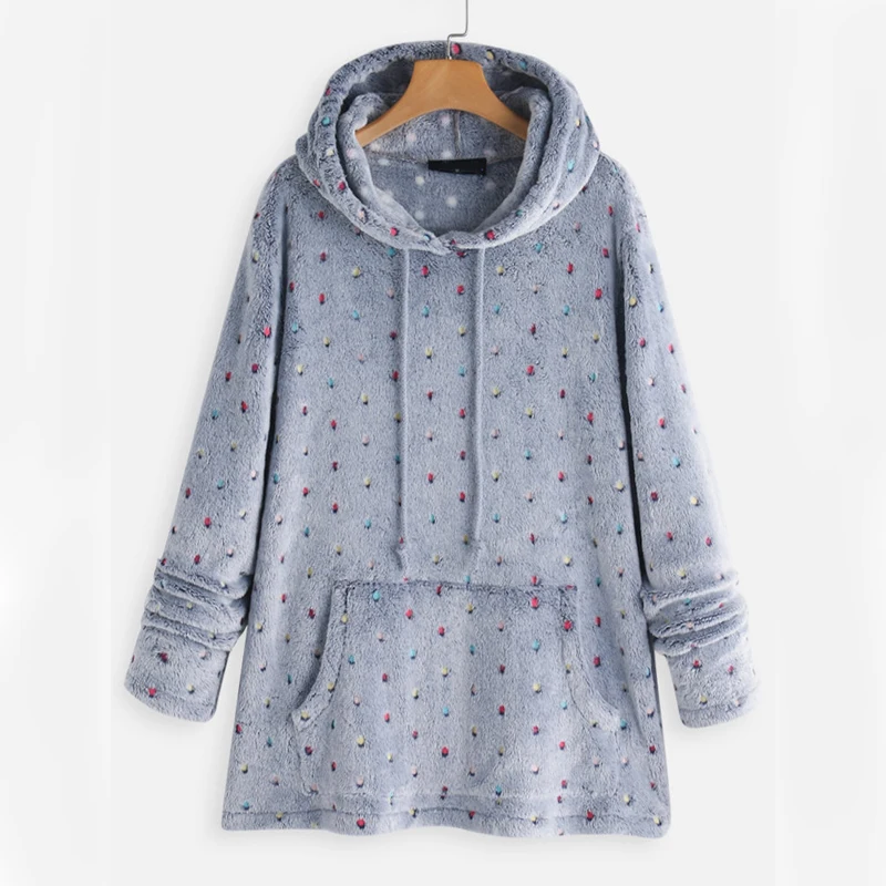 Женские модные толстовки из флиса в горошек с карманами и капюшоном