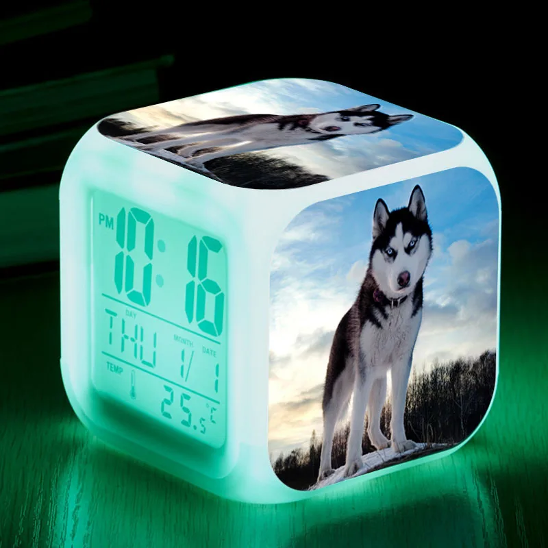 Цифровой будильник с симпатичными собаками светящийся часы температурой для