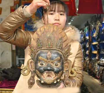 

wedding decoration Old Tibet Temple Bronze Painted Mahakala Wrathful Deity Buddha vizard mask Masks