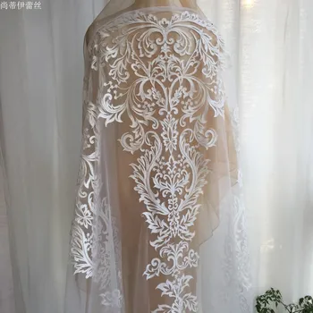 

Top quality!!! IVORY color cording lace patches, big lace motif 96x59.5cm 1 piece price, high end wedding dress lace accessories
