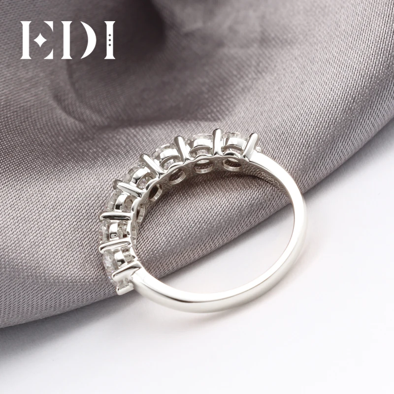 EDI Свадьба муассанитов кольцо 2.1ctw Moissanites искусственный бриллиант Настоящее 14 к белое золото 7 камень группа для женщин обруч