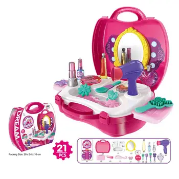 

Pretend Play Kid Make Up pizza making Toys Pink Makeup Set Princess Hairdressing Simulation Plastic Girls Suitcase Toys Gifts