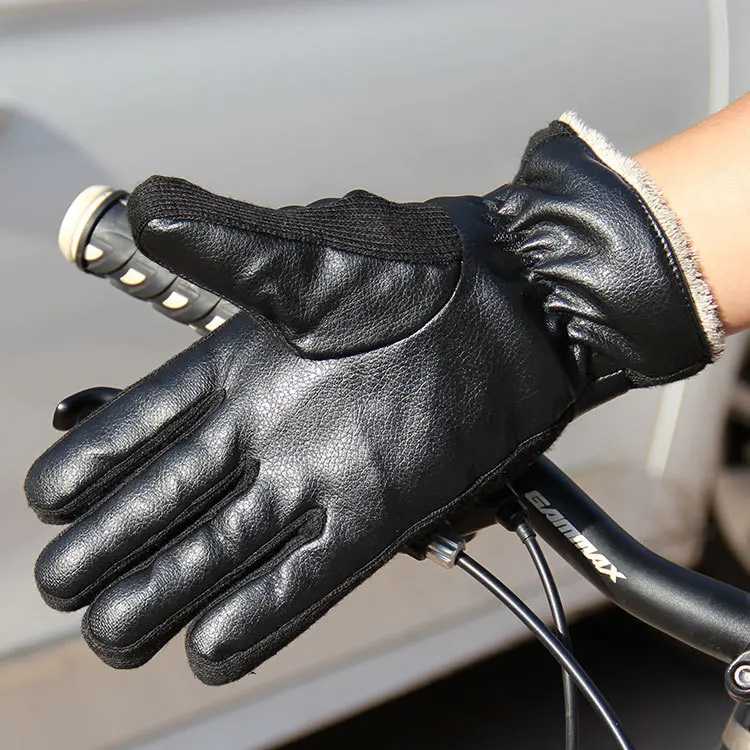 Мужские и wo мужские перчатки могут касаться экрана осень и зима промытая Кожа PU плюс бархат теплые дамы пара Велоспорт