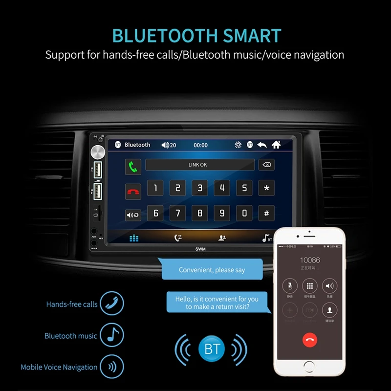 2 Din автомагнитола 7 дюймов пресс-экран MP5 плеер мультимедийный аудио Bluetooth USB зеркальное соединение рулевое управление автомобиля стерео заднего вида