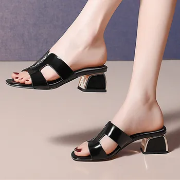 

Fashion Summer Genuine Leather Shoes Gladiator Casual Open Toe Thick Heels Female Rome Shoes Woman Sandals