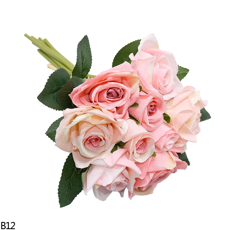 7 см 9 голов шелковые искусственные цветы розы Букет поддельный цветок невесты Букет Рождественский Свадебный домашний вечерние шёлковые цветы для украшения - Цвет: B12