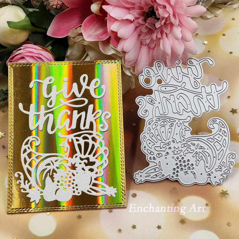 Thanksgiving Day 2021 New Metal Cutting Dies Give Thanks Stencil For DIY Scrapbooking Card Craft Decorative Embossing | Дом и сад
