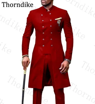 

Thorndike Red Men's Suit Tuxedo Stand Collar Men's Long Sleeve Gentleman's Dress Formal Wedding Bridegroom Party Suit Plus Size
