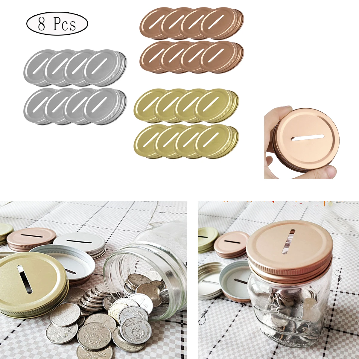 8Pcs 70mm/86mm Mason Jars Lids Polished Rust Stainless Steel With