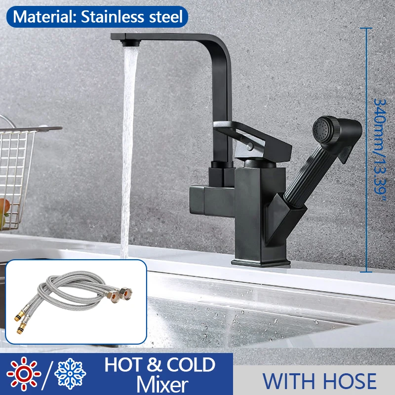 Kitchen Faucet Deck Mounted Mixer Tap 360 Degree Rotation Stream Sprayer Nozzle Kitchen Sink Hot Cold Taps with Spray Gun small kitchen sink Kitchen Fixtures