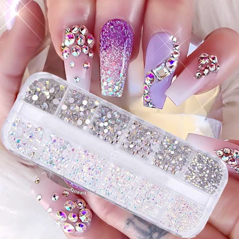 

12 boxes/set Crystals Clear Sharp Flat Back AB Glass Rhinestones Nail Art For 3D Nail Art Gems Decoration DIY Design Accessories