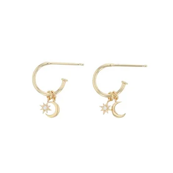 

LOZRUNVE Delicate Gold Jewelry Delicate Moon Star Dangle Charm Earring Silver 925