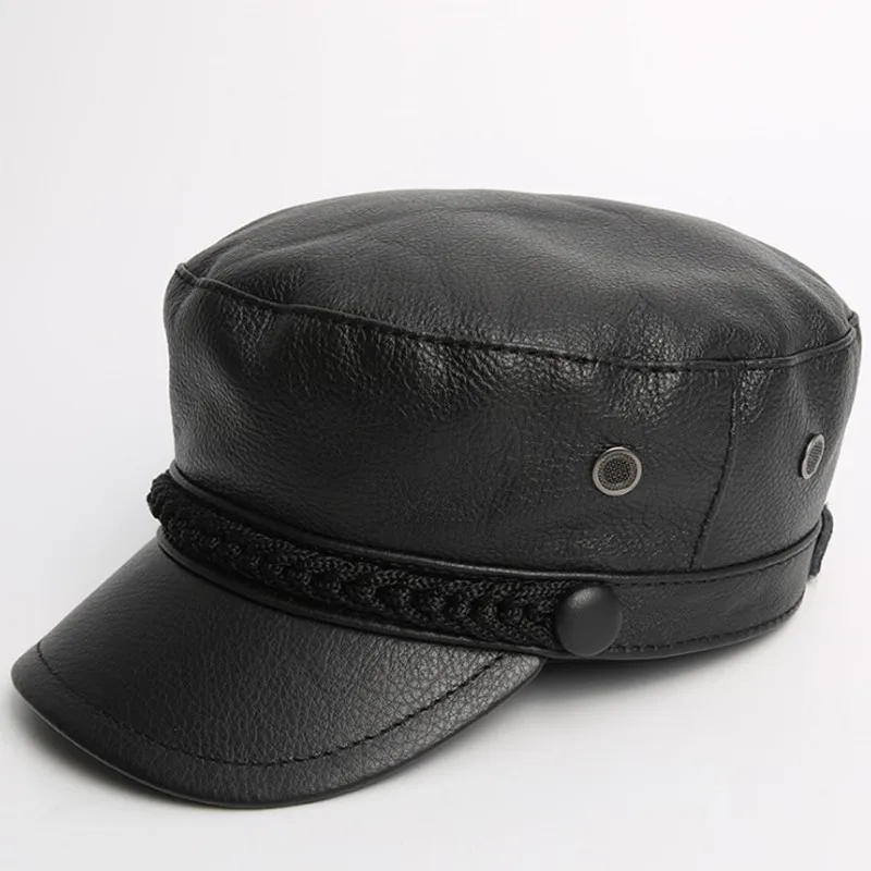 SILOQIN Quality Genuine Leather Hat Snapback Woman Autumn Winter Fashion First Layer Cowhide Military Hats Trend Men's Flat Caps