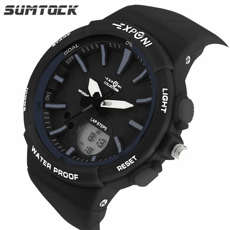 

SUMTOCK Fashion Children Digital Watches Sports Waterproof LED Dual Time Double Movement Women Quartz Watches Chronograph Kids