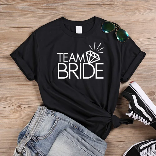 Женская хипстерская уличная одежда футболки Команда Невесты Алмазная футболка с принтом женские Топы Harajuku летняя хлопчатобумажная футболка футболки - Цвет: Black
