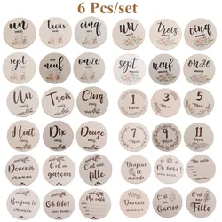 Cartes de jalon pour bébé, lettres françaises faites à la main, Double face, enregistrement de croissance mensuelle, Photo, accessoire Souvenir de naissance, 6 pièces 