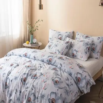 

Blue 3-piece adult bed set printed duvet cover and pillowcase bedding set blue print