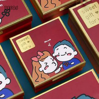 

Cartoon Red Background Girl Boy Pattern Valentine's Day Wedding Birthday Party Pajamas Scarf Perfume Lipstick Gift Box B092D
