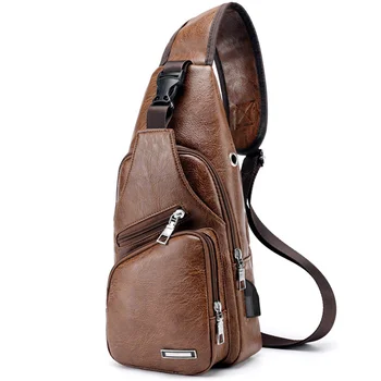 

Sports Cross Body Casual Leather Messenger Men USB Single Shoulder Chest Bag