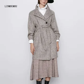

Autumn and winter new retro ladies cashmere coat stand collar button decorative belt slim wool overcoat fashion casual coats