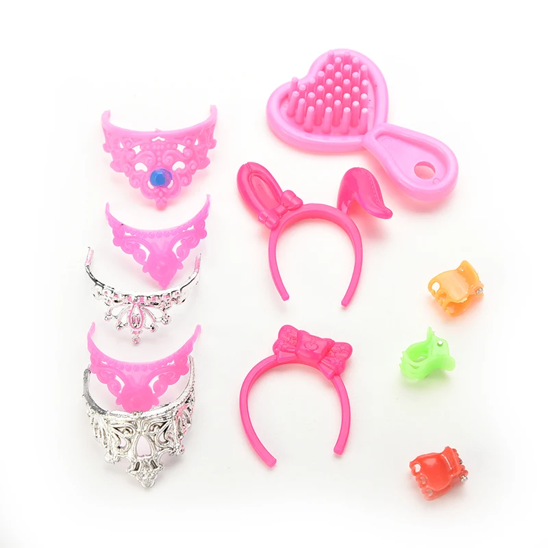 40pcs/set Mix Doll Accessories For Barbie Dolls Necklace Earings Combs Crown for Girls
