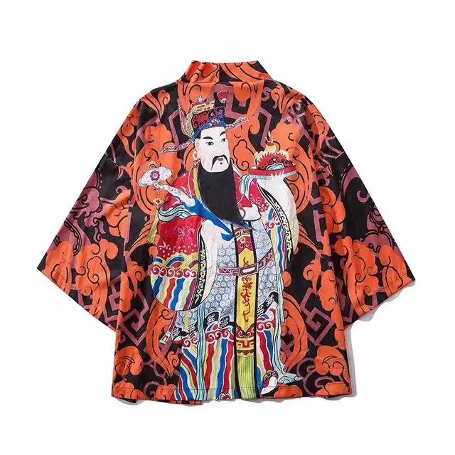 Style 17 Мужское кимоно с принтом, кардиган, рубашка, блузка, юката, мужская одежда хаори, Obi, одежда самураев, японское кимоно для мужчин - Цвет: Style 17