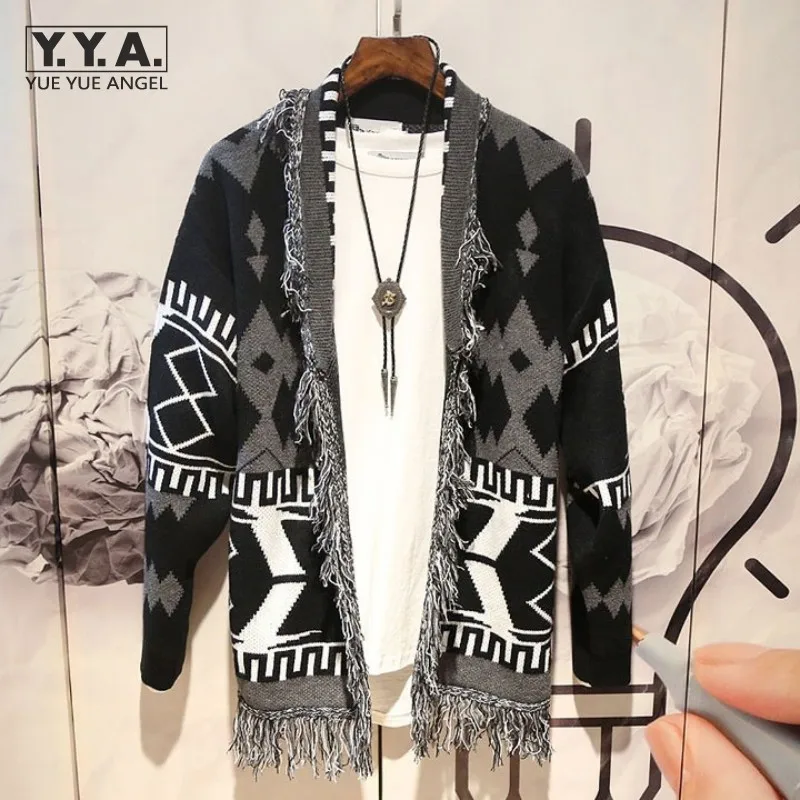 New Autumn Mens Sweater Cardigan Coat Japanese Fashion Patchwork Tassel Lapel Knitting Tops Retro Loose Jumpers Casual Outerwear New Autumn Mens Sweater Cardigan Coat Japanese Fashion Patchwork Tassel Lapel Knitting Tops Retro Loose Jumpers Casual Outerwear