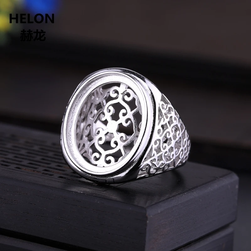

925 Sterling Silver 10x13mm 13x16mm 14x17mm 14x20mm Oval Cabochon Semi Mount Ring fit Amber Turquoise Setting White Gold Color