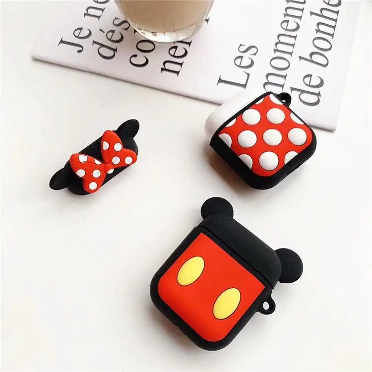 Чехол для AirPods 1/2 с милым мультяшным Микки-Маусом, чехол для наушников s для Apple Airpods 2, защитный чехол с кольцом на палец или крючком