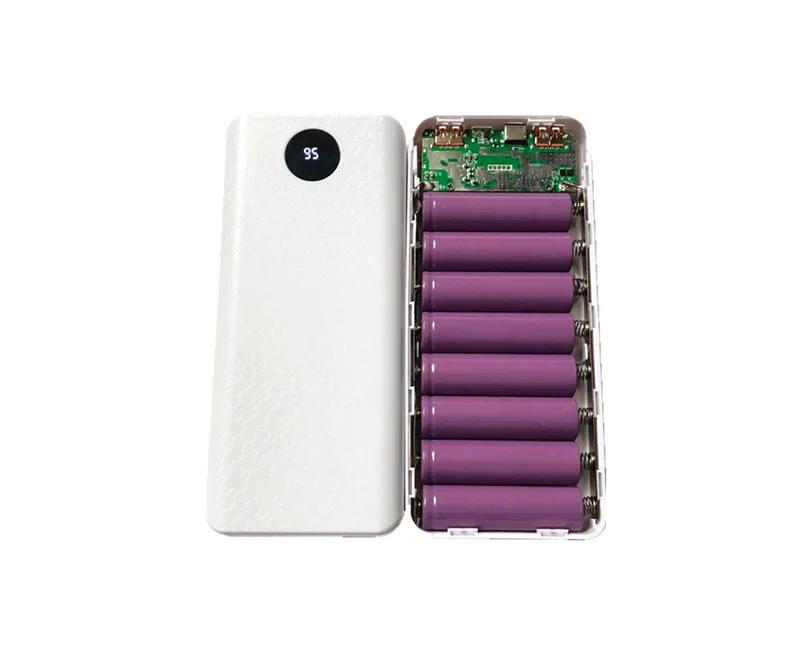Белый QC3.0 fast charging 8pcs 18650 battery DIY mini display screen USB power bank for smart phone - Цвет: Белый