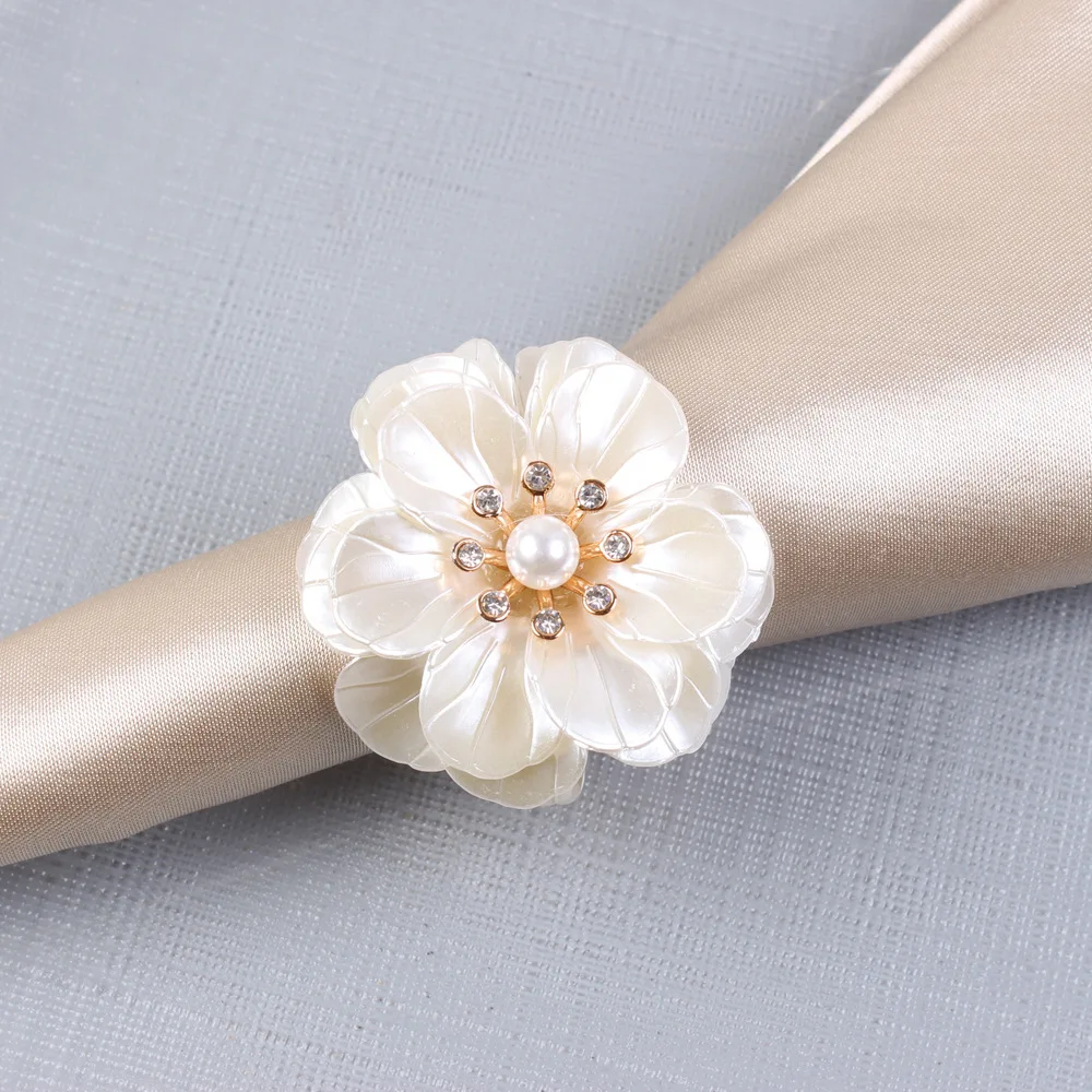100pcs/lot European pearl flower napkin ring acrylic frosted petals