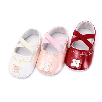 

Newborn Baby shoes Toddler Baby Girl Crib smooth flower Soft Sole PU Leather Butterfly Infant AntiSlippery easy on off prewalker